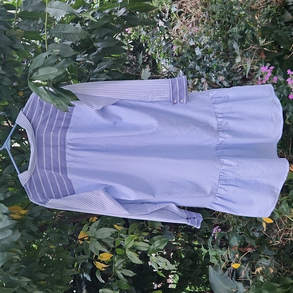 LOFT, Fall, Spring, Long Sleeve, Striped Flounce Cotton Shirtdress, Sz M. - Picture 5 of 7